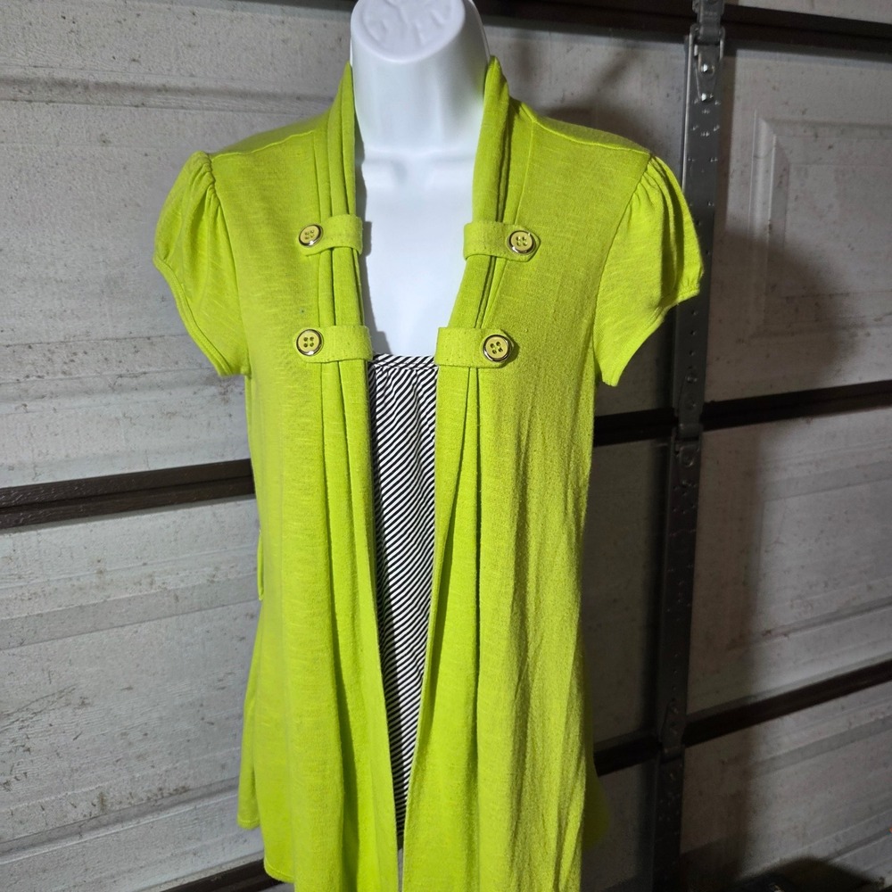 Free 2 Luv Lime Green‎ Striped 2-in-1 Cardigan Top Y2K Short Sleeve Medium